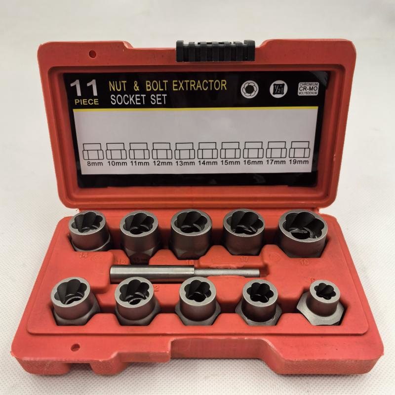 11pc破损螺母取出器 方口螺栓螺帽螺母取出器 反牙套筒组合工具