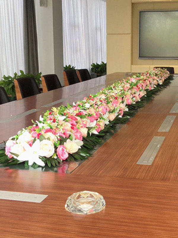 长形会议桌花摆花花会议室中间台花桌面摆设装饰长桌假花摆件