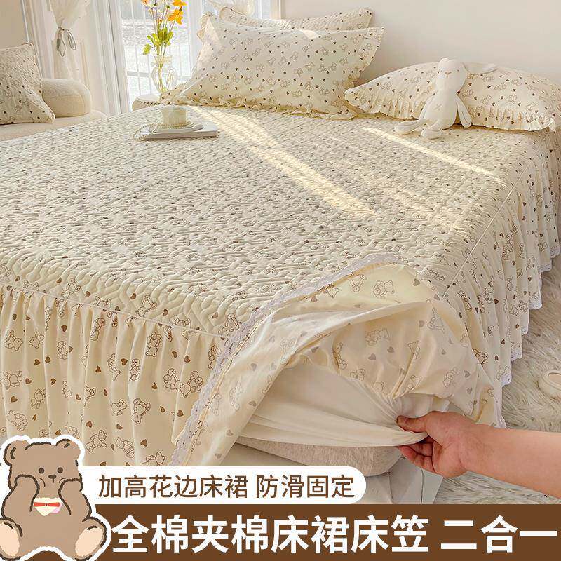全棉加厚夹棉床裙单件2023新款席梦思床垫保护罩防尘床笠防滑床罩