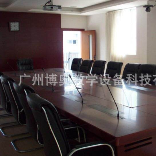 多媒体无纸化升降会议桌电动长方形实木油漆升降显示器会议桌