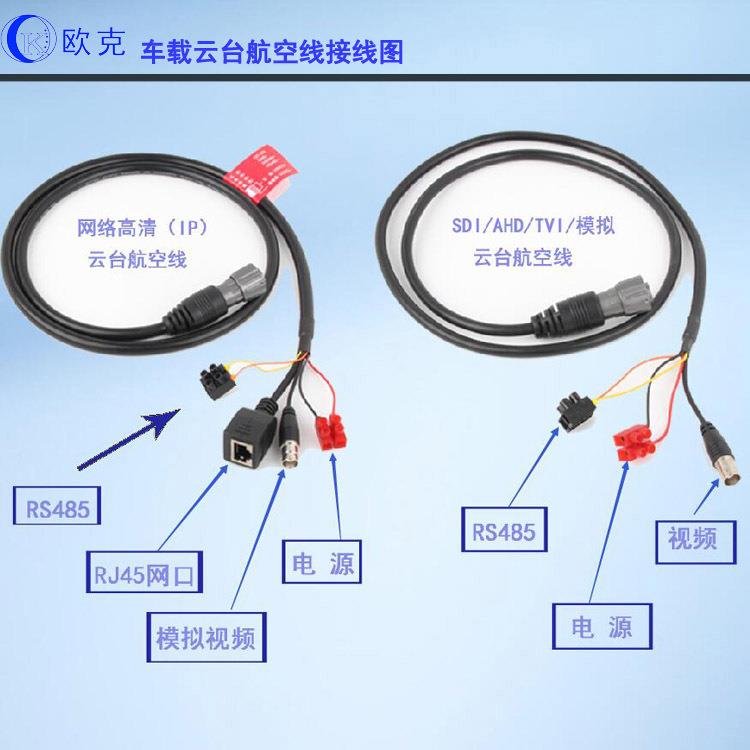 欧克7芯车载云台航空线10芯航空线网络/模拟云台线连接线