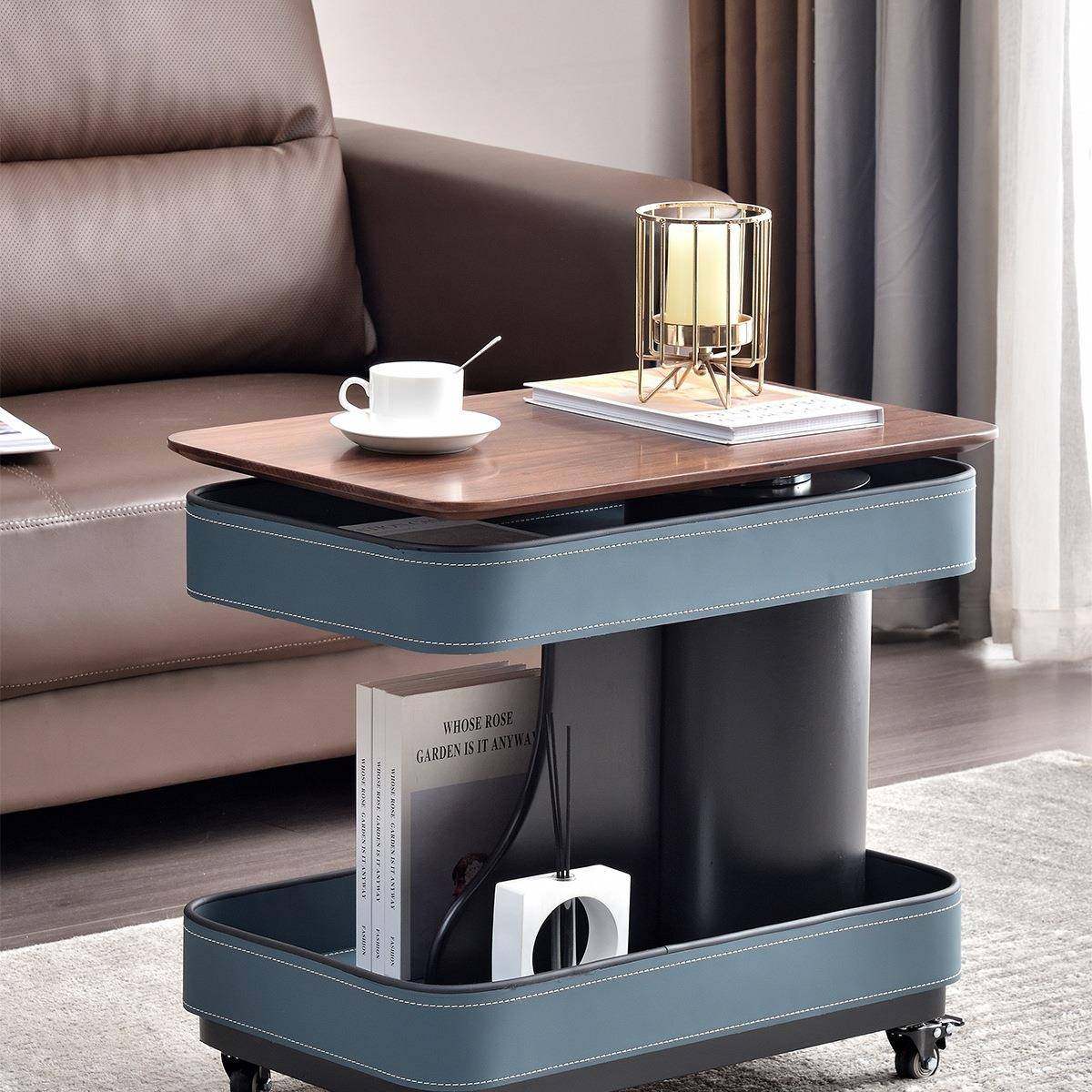 实木升降茶几可移动边几客厅边柜意式极简小推车马鞍皮沙发边桌,智能设备,其他智能设备,淘宝优惠券,粉丝福利购,淘宝优惠卷
