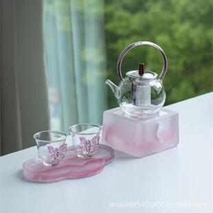 高硼硅加热耐高温提梁玻璃煮茶壶温茶底座套装家用高级感女士茶杯
