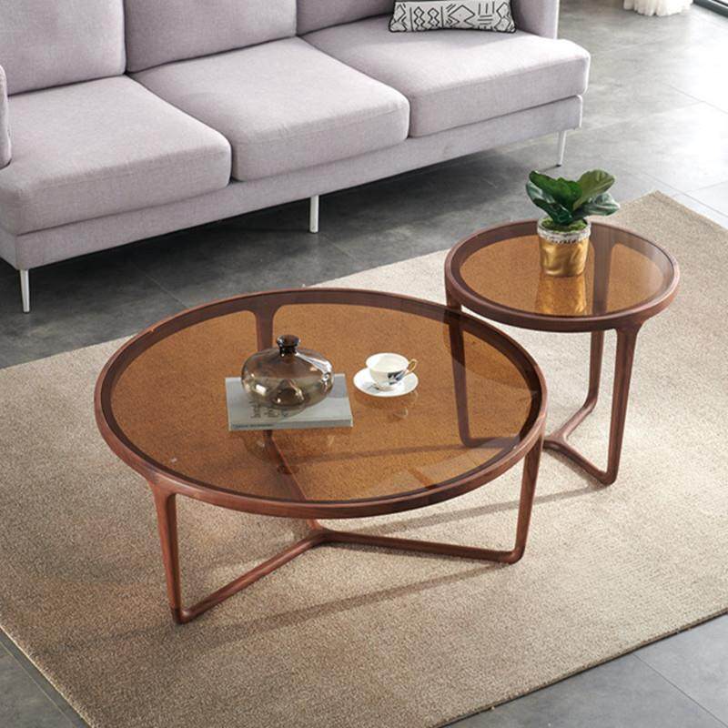 实木茶几北美黑胡桃木客厅家用小户型现代简约圆形岩板边几全实木