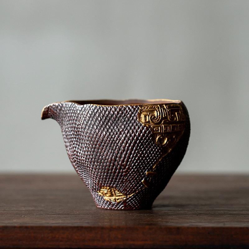 老岩泥公道杯日式饕鬄纹公道杯茶海分茶器匀杯复古老味茶道配件