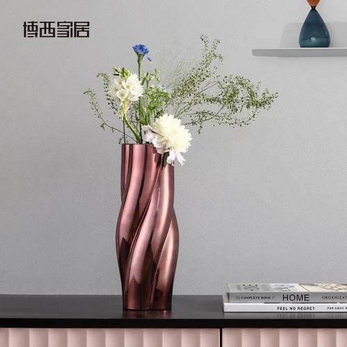 博西家居马蒂斯桔色不规则鼓包玻璃花瓶创意家居客厅水培插花器