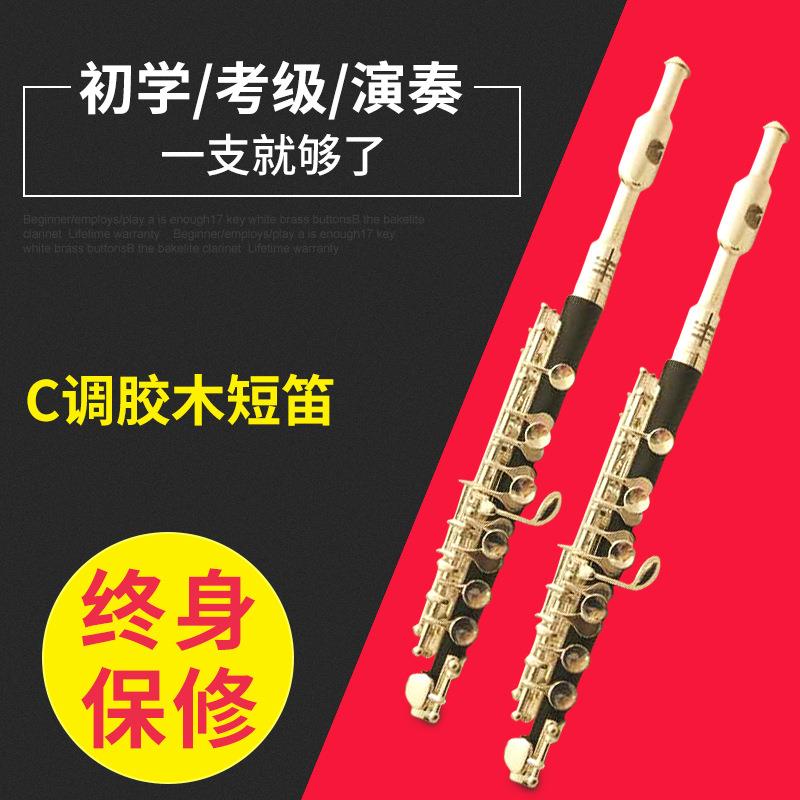 哈麦伦专业演奏短笛金属头C调胶木短笛镀银按键乐器