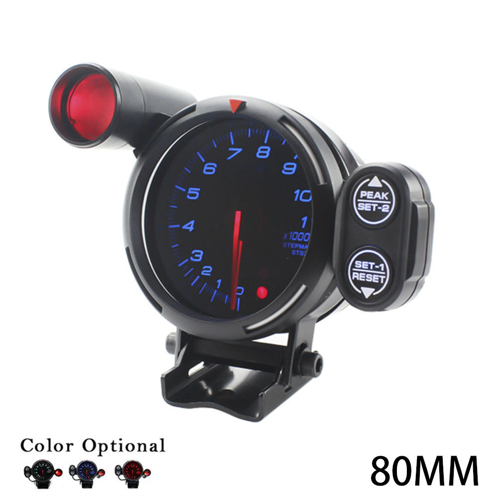 七彩转速表12V及1-8缸的车通用赛车汽车仪表铝壳转速表 0-11000转