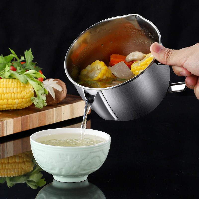 304不锈钢过滤油壶滤油器勺碗喝汤油分离器家用隔油厨房漏沥汤壶