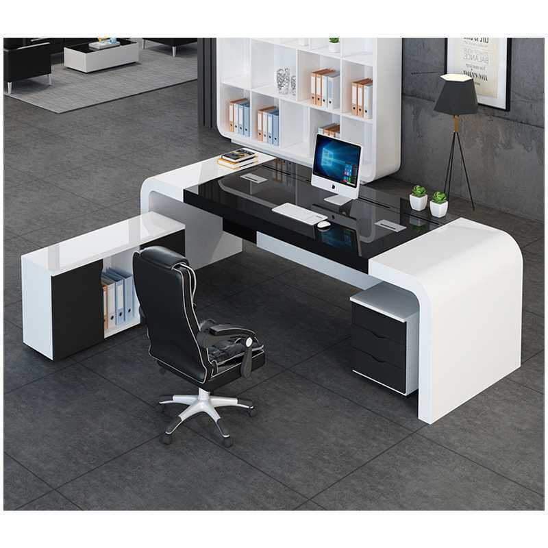 广西南宁办公家具白色烤漆老板桌现代简约大班台女总裁桌单人位