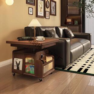 实木多功能移动升降茶几推车茶桌折叠餐桌小户型可展开沙发柜