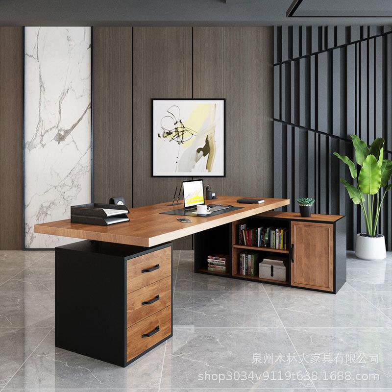 loft实木老板办公桌简约现代办公家具总裁经理桌创意工业风电脑桌