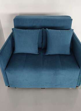 深蓝色两用储物公寓小户型书房午休折叠多功能科技布双人沙发床