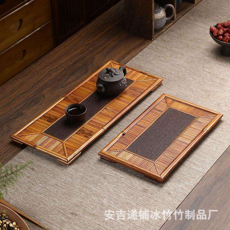 凤眼竹日式茶托盘 竹制茶具收纳盘 奉茶盘老藤席面文人盘干泡席