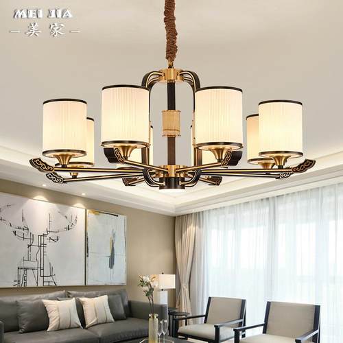 中式复古客厅餐厅全铜吊灯复式楼大厅楼梯房间吊灯大气新中式灯具