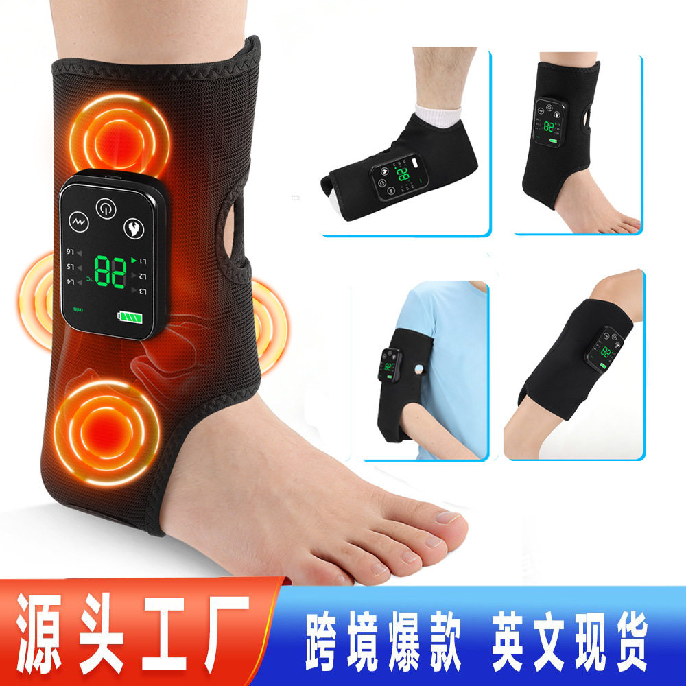 跨境四马达发热震动脚底按摩仪多功能护理脚踝关节腿部红光护脚踝