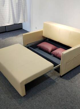 现代简约鹅黄色面料沙发双人折叠小户型卧室客厅可储物功能沙发床