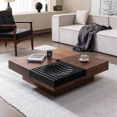 北美黑胡桃木茶几北欧现代简约客厅储物正方形实木茶几电视柜组合