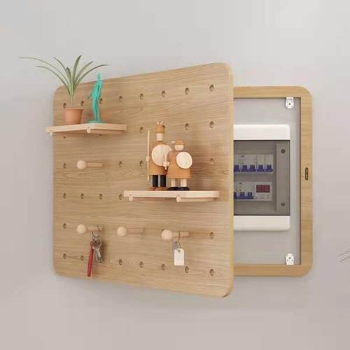 遮挡免装饰画装饰电表箱打孔遮挡强弱电洞洞实木置物架盖板弱电强