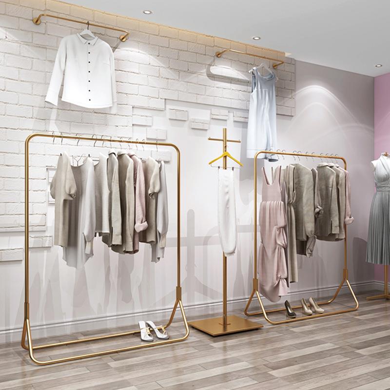 简约铁艺金色服装架商场服装店陈列衣服架女装店金色货架挂衣架