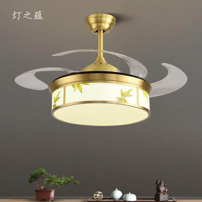 新中式全铜风扇吊灯客厅现代简约隐形风扇灯具餐厅卧室吸顶吊扇灯
