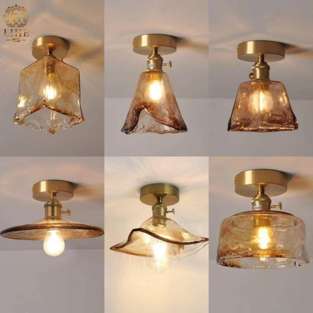 日式玻璃吸顶灯北欧民宿进门入户走廊连廊过道阳台琥珀色网红小灯