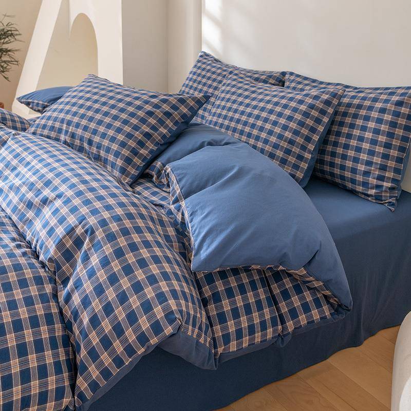 A类简约色织棋盘格全棉纯棉床上用品四件套学生宿舍被套三件套
