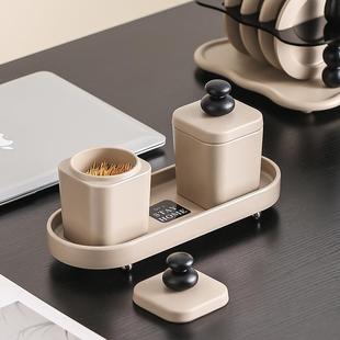 欧粤中古棉签收纳盒高级感家用个性 创意精致木质轻奢牙线牙签筒罐