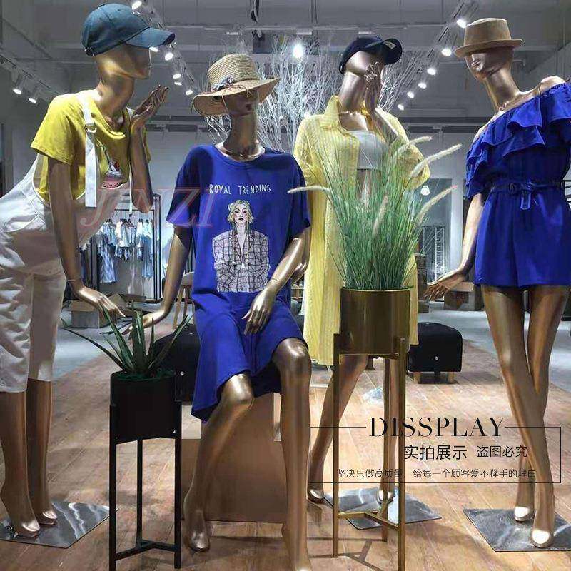 服装店假人模特道具全身金色人体艺术时尚组合女装模特橱窗展示架
