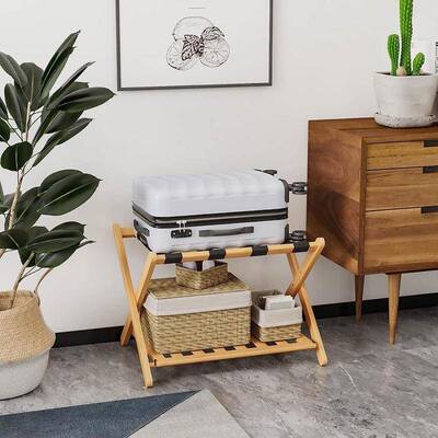 楠竹行礼架酒店两层卧室衣服临时放置手提箱架折叠落地家用置物架