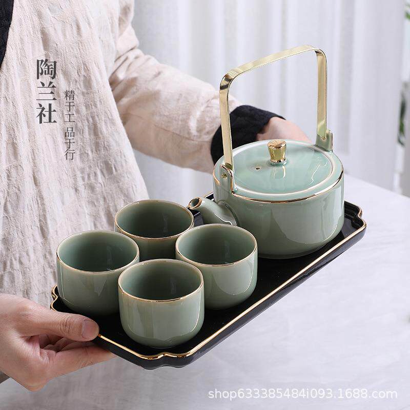 陶瓷壶茶壶大容量提梁壶带过滤高温凉水民宿家用办公泡茶壶配杯子