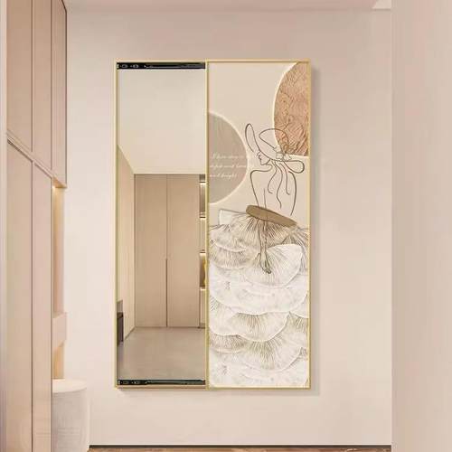 北欧风隐藏式全身镜装饰画带钟表隐形穿衣镜壁画客厅推拉镜子画