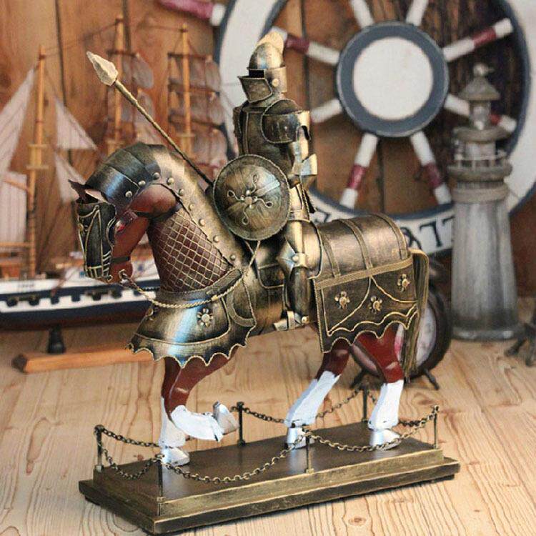 复古铁艺盔甲摆件武士铠甲骑士模型酒吧家居软装饰品勇士模型