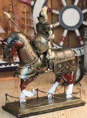 复古铁艺盔甲摆件武士铠甲骑士模型酒吧家居软装饰品勇士模型