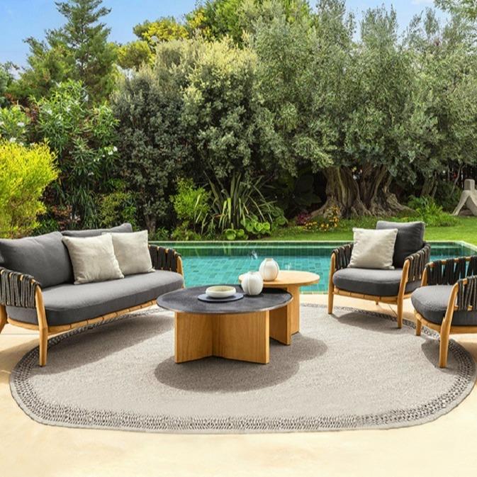 北欧户外沙发柚木庭院藤编茶几组合阳台露天别墅花园藤椅防水家具