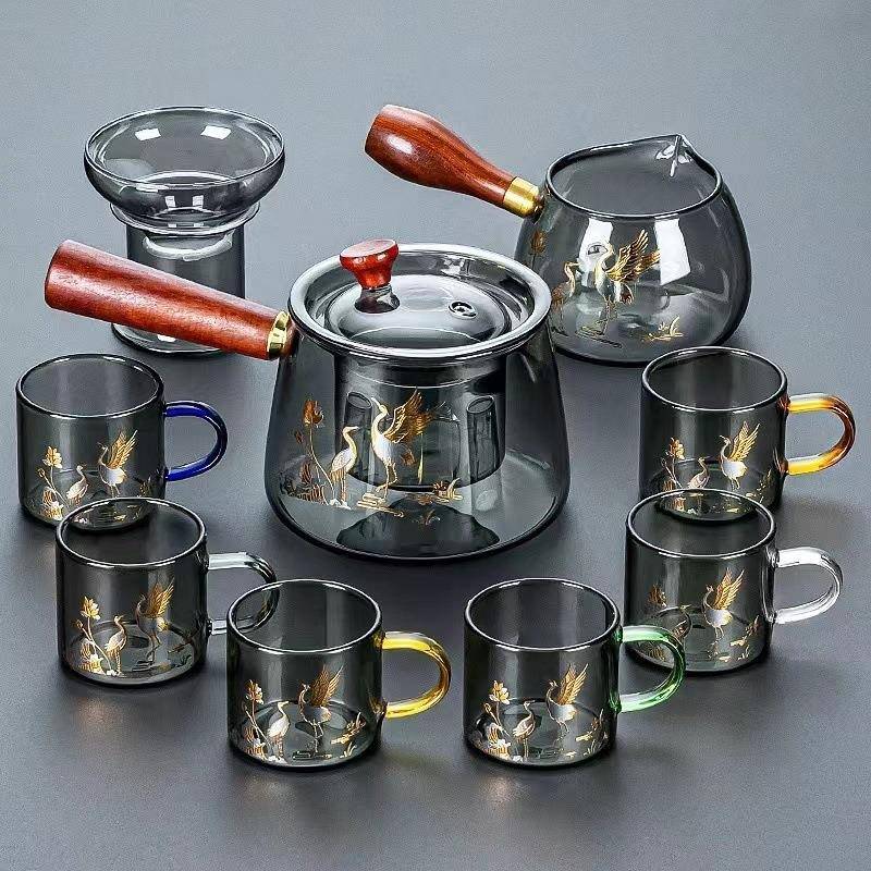 烟灰色玻璃茶具套装家用轻奢高档透明茶壶办公室泡茶喝茶套餐高端