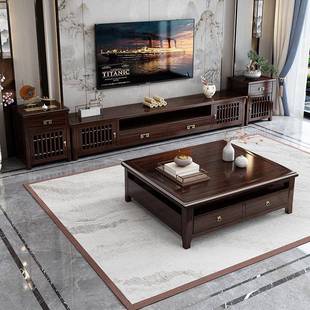 新中式沙发乌金木客厅家具组合套装冬夏两用储物沙发实木电视柜
