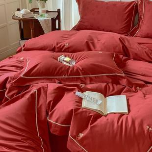 婚庆全棉床单四件套100支结婚色织提花被套床上用品法师浪漫