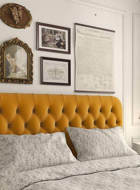 法式复古主卧鹅黄色布艺双人床北欧轻奢丝绒拉扣软包床1.5/1.8米