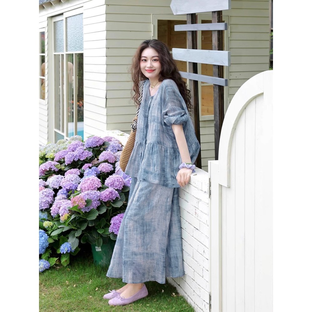 春夏款两件套 苎麻印花衬衫上衣吊带连衣裙B0423长裙,女装/女士精品,大码套装,淘宝优惠券,粉丝福利购,淘宝优惠卷