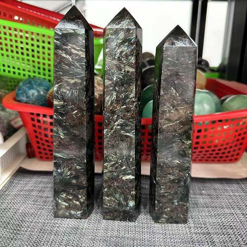 天然烟花石榴石水晶单尖大柱子摆件四棱柱家居摆件装饰