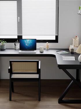 实木l型转角书桌黑色拐角电脑桌卧室儿童学习办公桌墙角桌子7字型