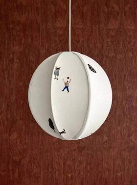 儿童房卧室吊灯刺绣护眼棉麻布艺灯餐厅吧台常在灯复古床头氛围灯