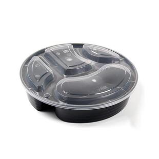 一次性四格打包饭盒黑色/橙色圆形加厚加硬快餐碗1100ml120个