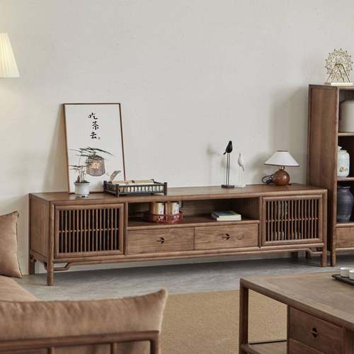 新中式全实木茶几电视柜组合简约现代黑胡桃木小户型客厅墙柜地柜