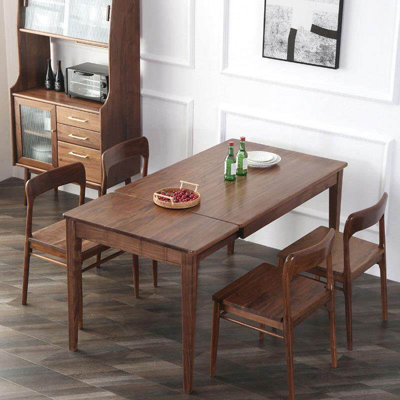 北欧日式黑胡桃木设计可伸缩餐桌现代简约实木原木小户型简易饭桌