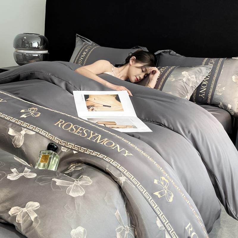 欧式60轻奢水洗天丝四件套裸睡冰丝床单被套大版数码印花床上用品