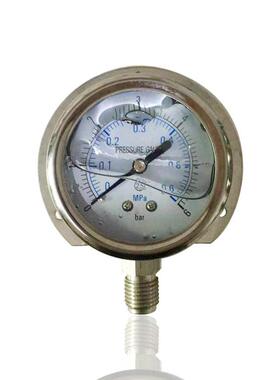 供全钢耐震不锈钢压力表径向带后边充油压力表立装YBN60T 0.6MPA