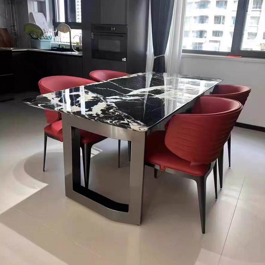 现代简约天然奢石餐桌轻奢家用小户型餐厅长方形大理石餐台吃饭桌