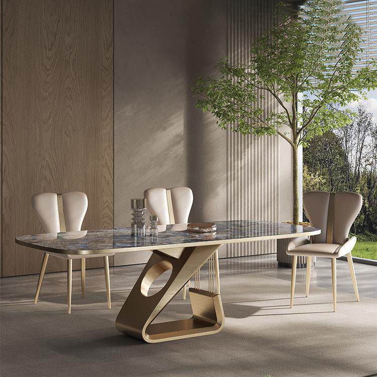 天然微晶石餐桌长方形大户型意式饭桌奢石餐桌椅子组合